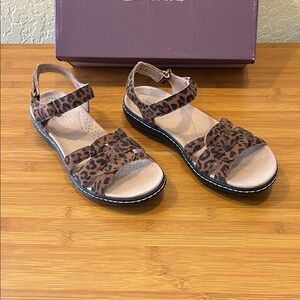 Clarks Tan Leopard Print Sandals